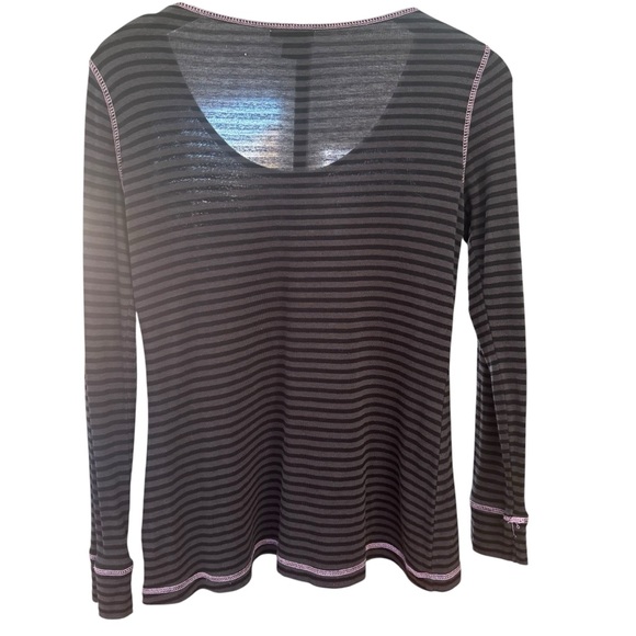 One World Live & Let Live Striped Black and Pink Lg Slv Top W Sm Breast Cancer - Picture 4 of 10